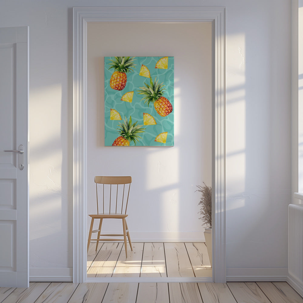 Exotic Pineapple & Slices Aesthetic Pattern - Tropical Summer watercolor | Canvas