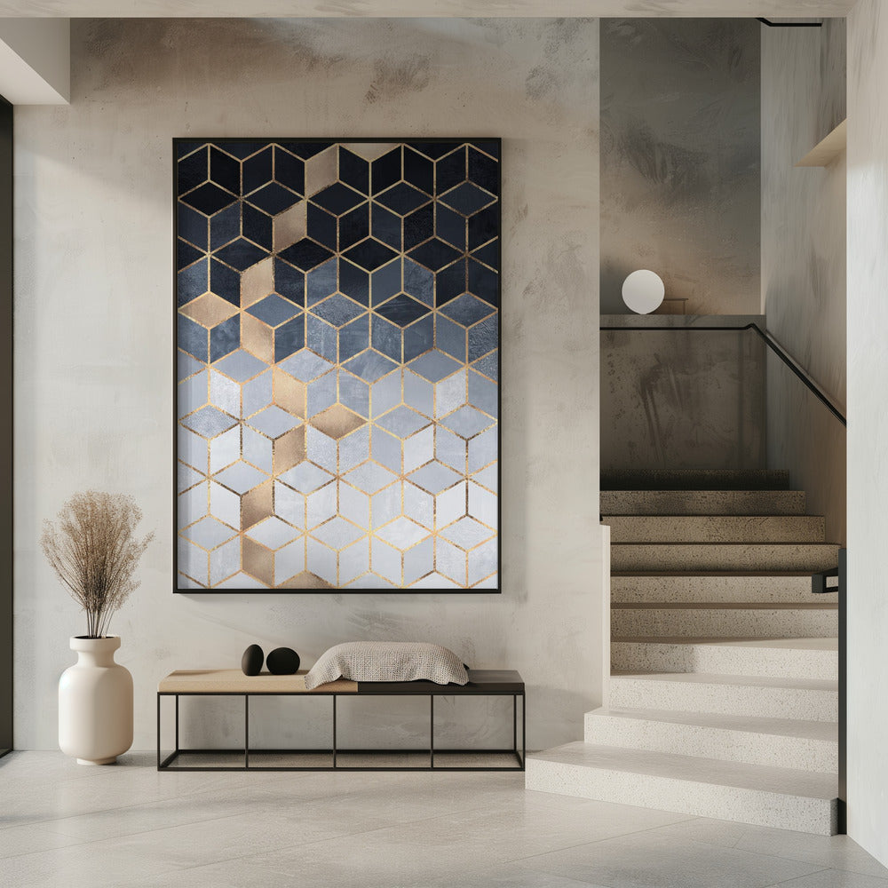 Soft Blue Gradient Cubes | Poster