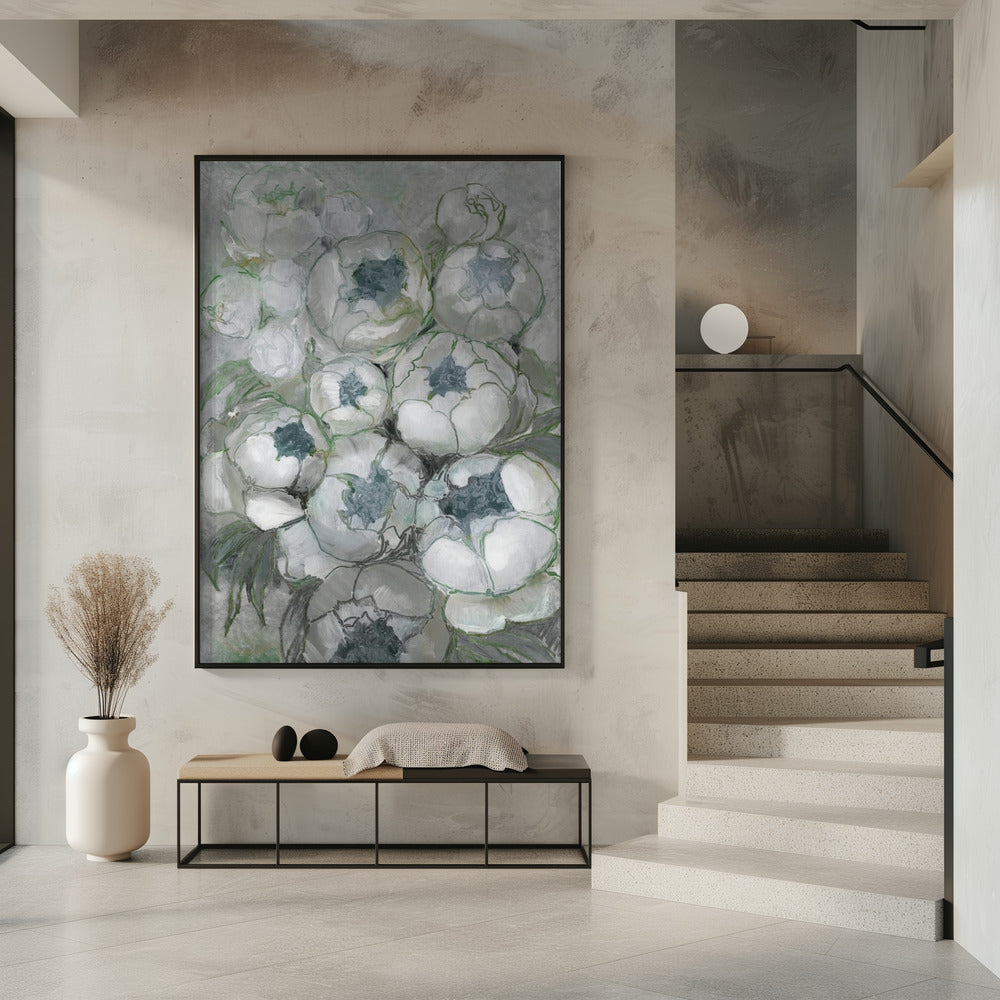 Nuria bouquet of peonies in teal and green | Poster