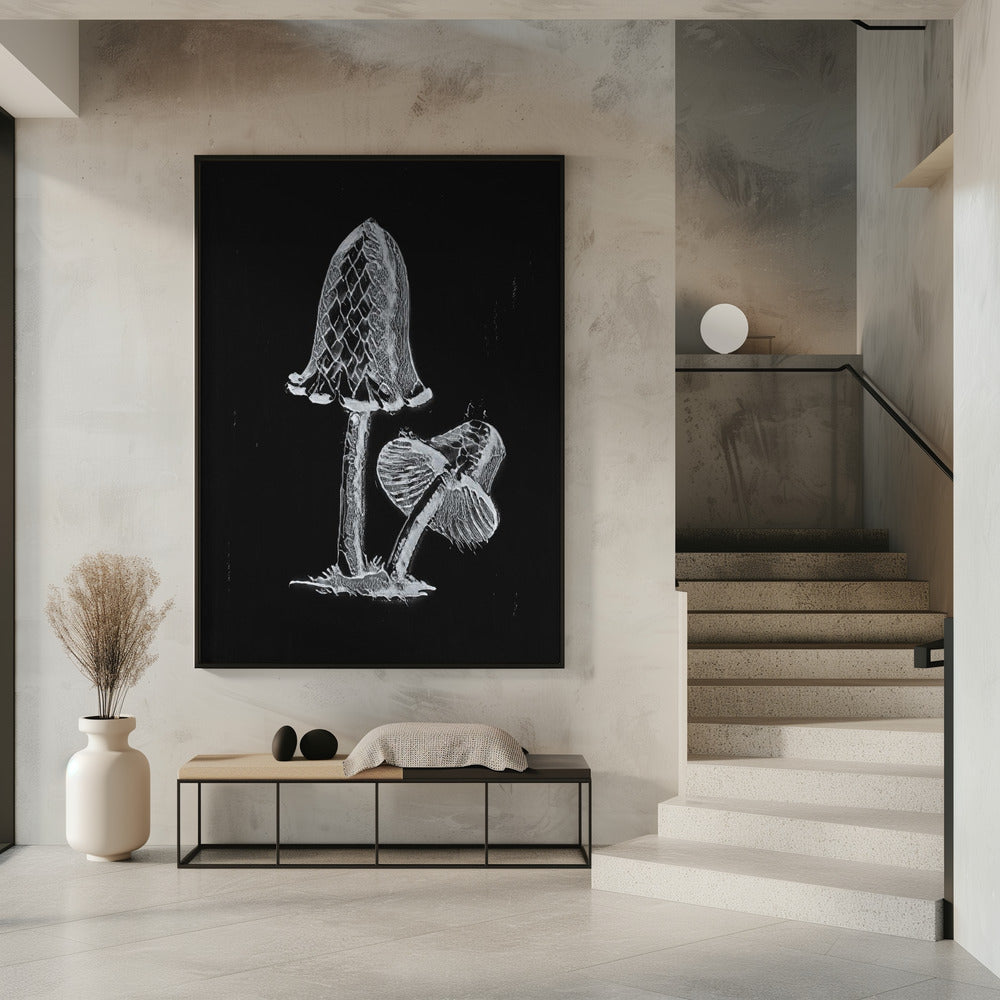 Vintage Inky Cap Edible Mushroom Dark BW | Poster