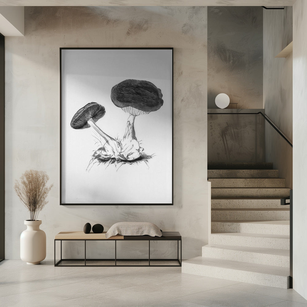 Vintage Violet Webcap Mushroom Bright BW | Poster
