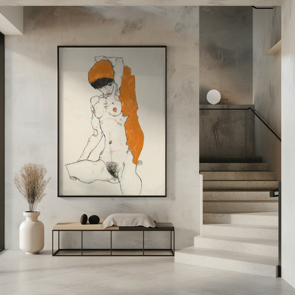 Standing Nude With Orange Drapery 1914 | Poster