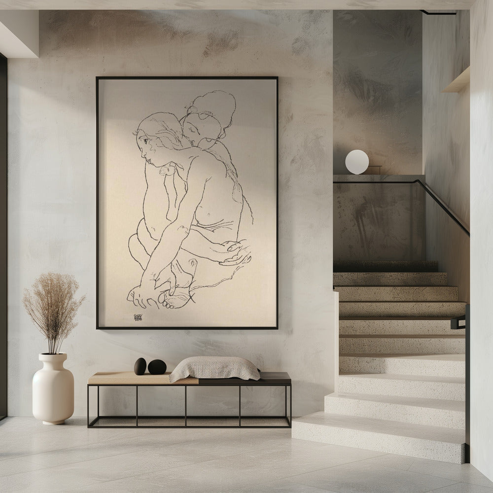 Woman and Girl Embracing 1918 | Poster