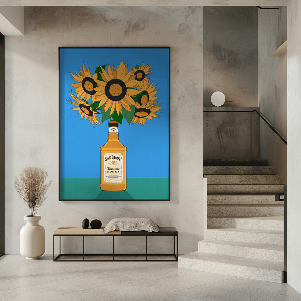 Sunflowers in Honey Whiskey Retro Illustration | Poster