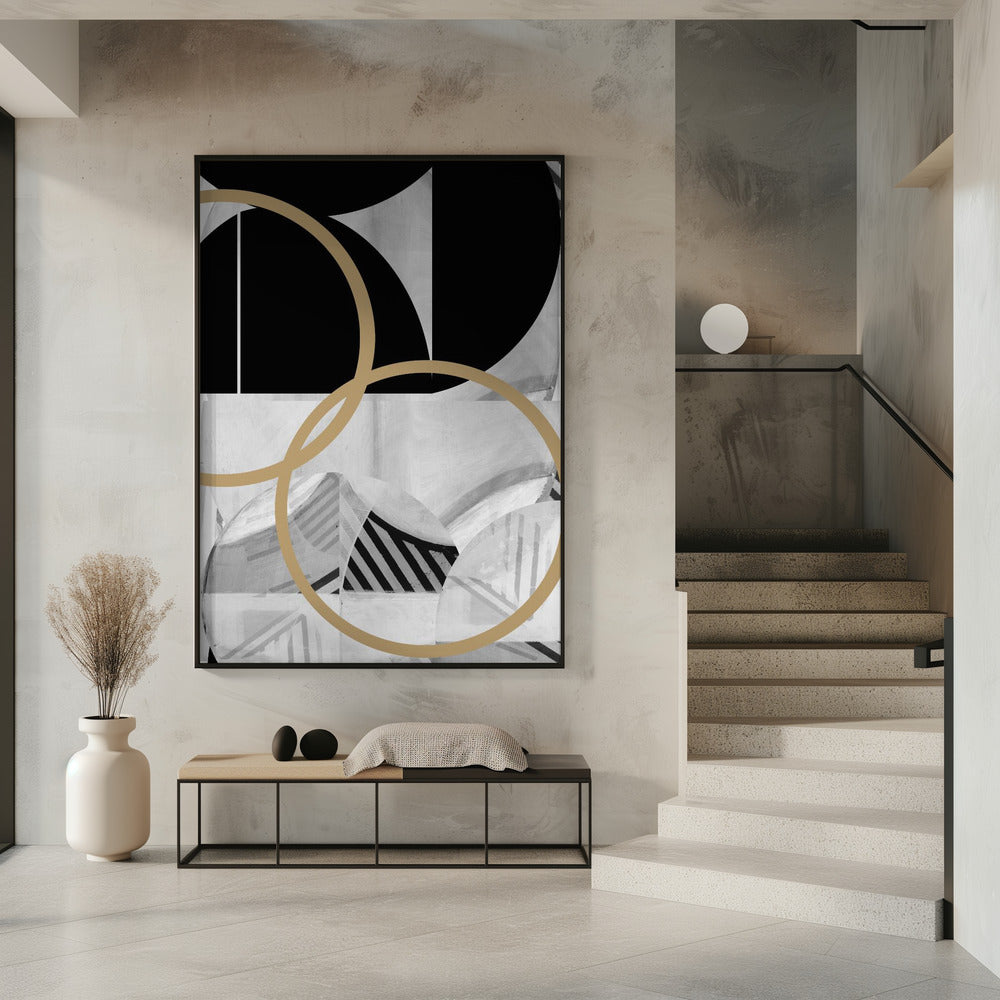 Black and White Stripes Gold Spheres No2 | Poster
