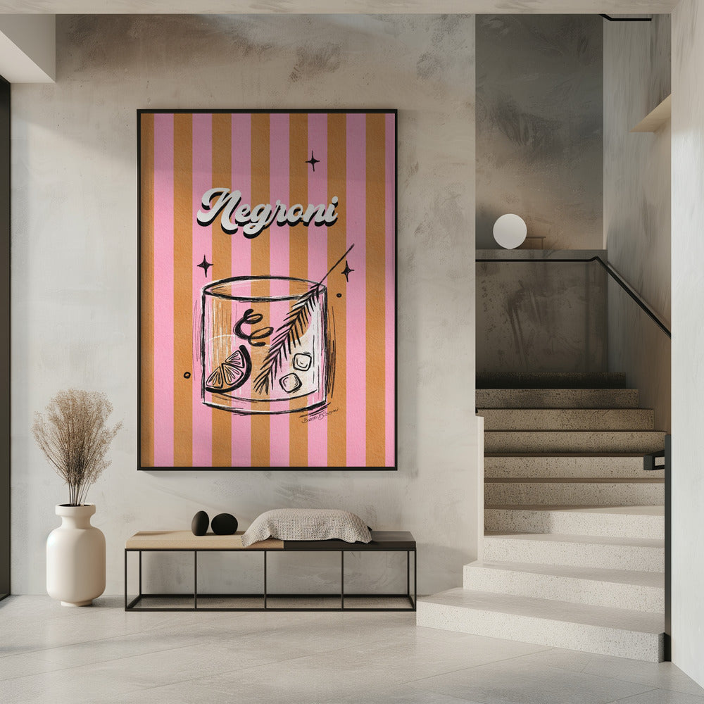 Negroni Drink on Stripes | Poster