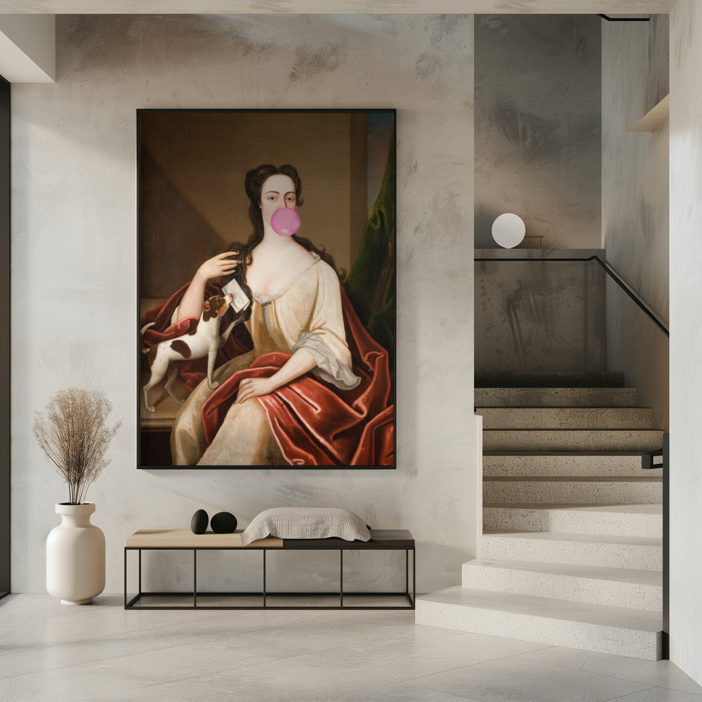 Renaissance Bubble Gum Portrait and Dog / Altered Art | Poster