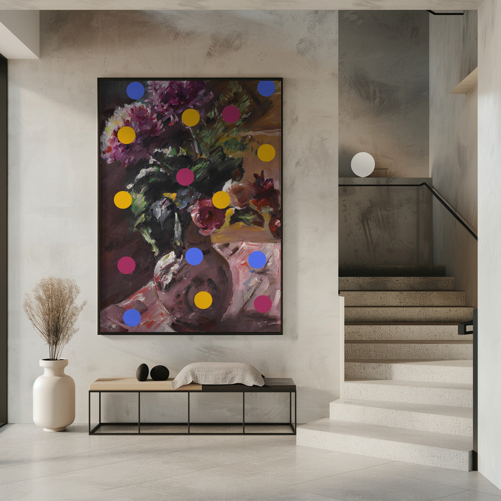 Classic Vase of Flowers And Dots | Poster