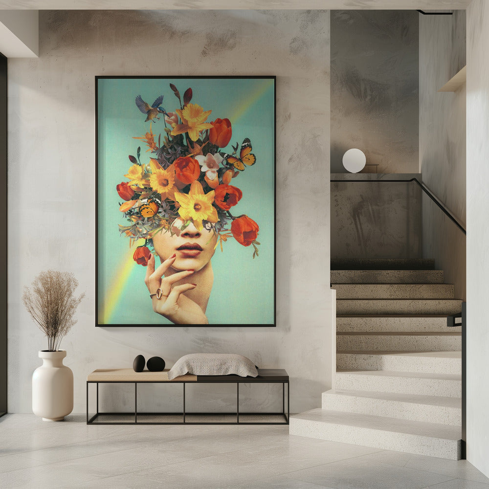 Baby's in bloom - Rainbow, flowers, birds & butterflies | Poster