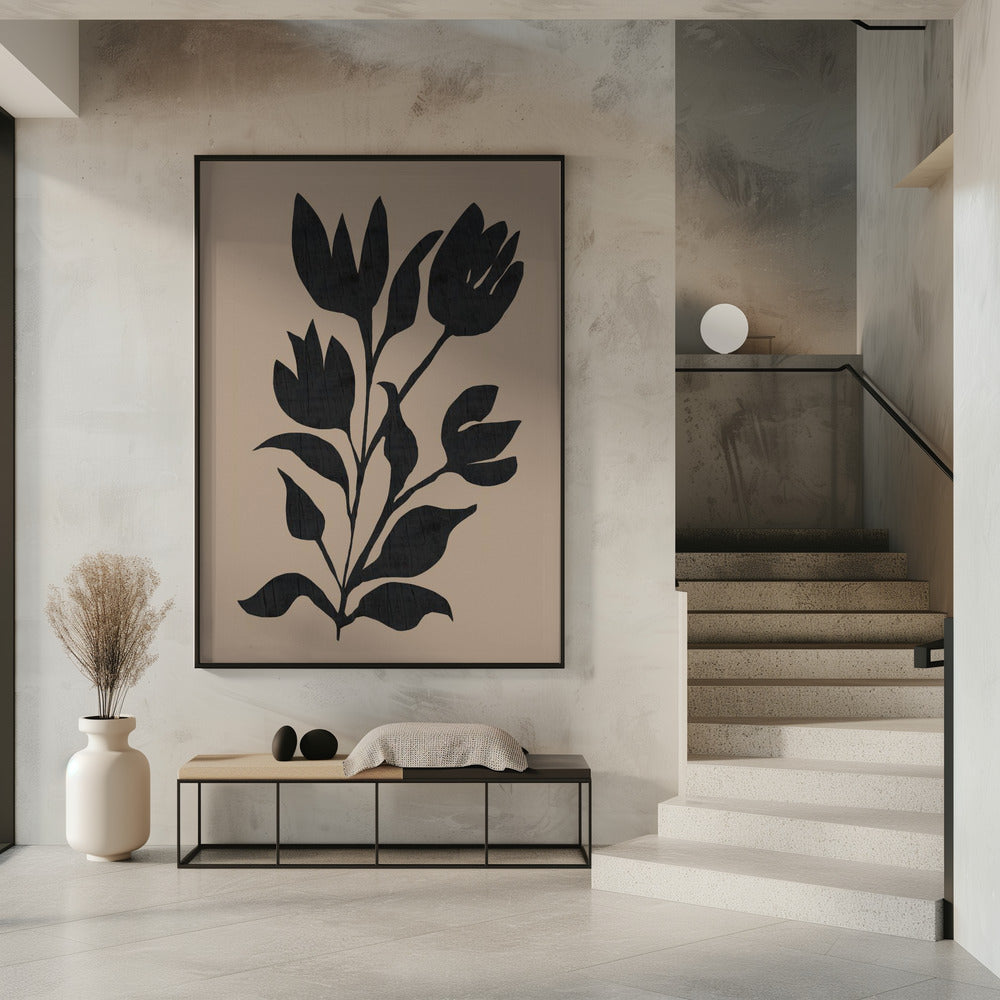 Black Tulips Modern Botanical Silhouette | Poster