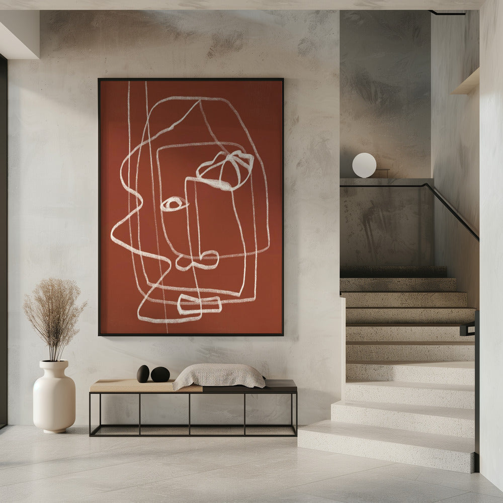 Line Art Abstract Portrait Terracotta 03 | Poster