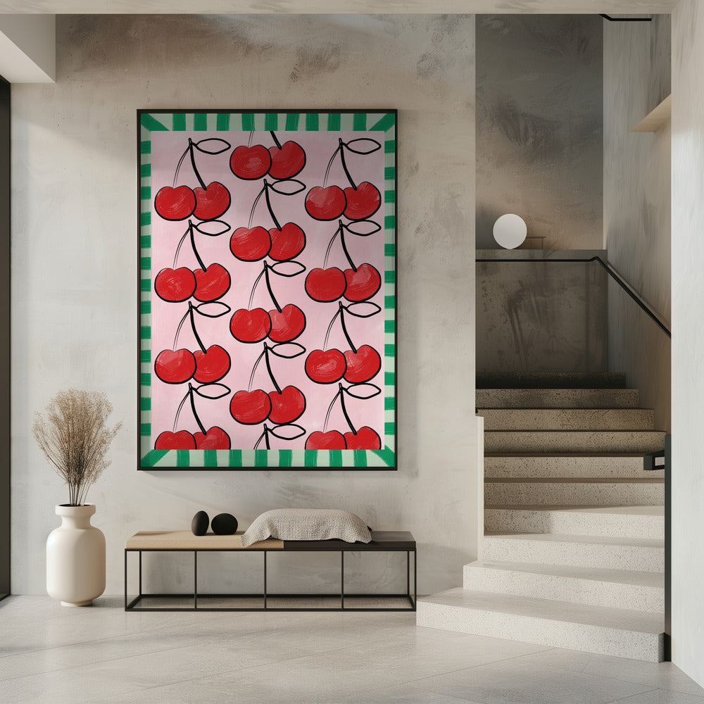 Red Cherries on a Pink | Poster