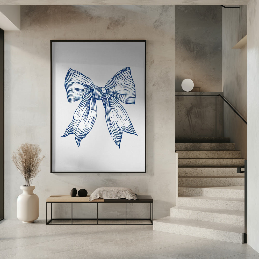 Dark Blue Coastal Striped Bow | Poster