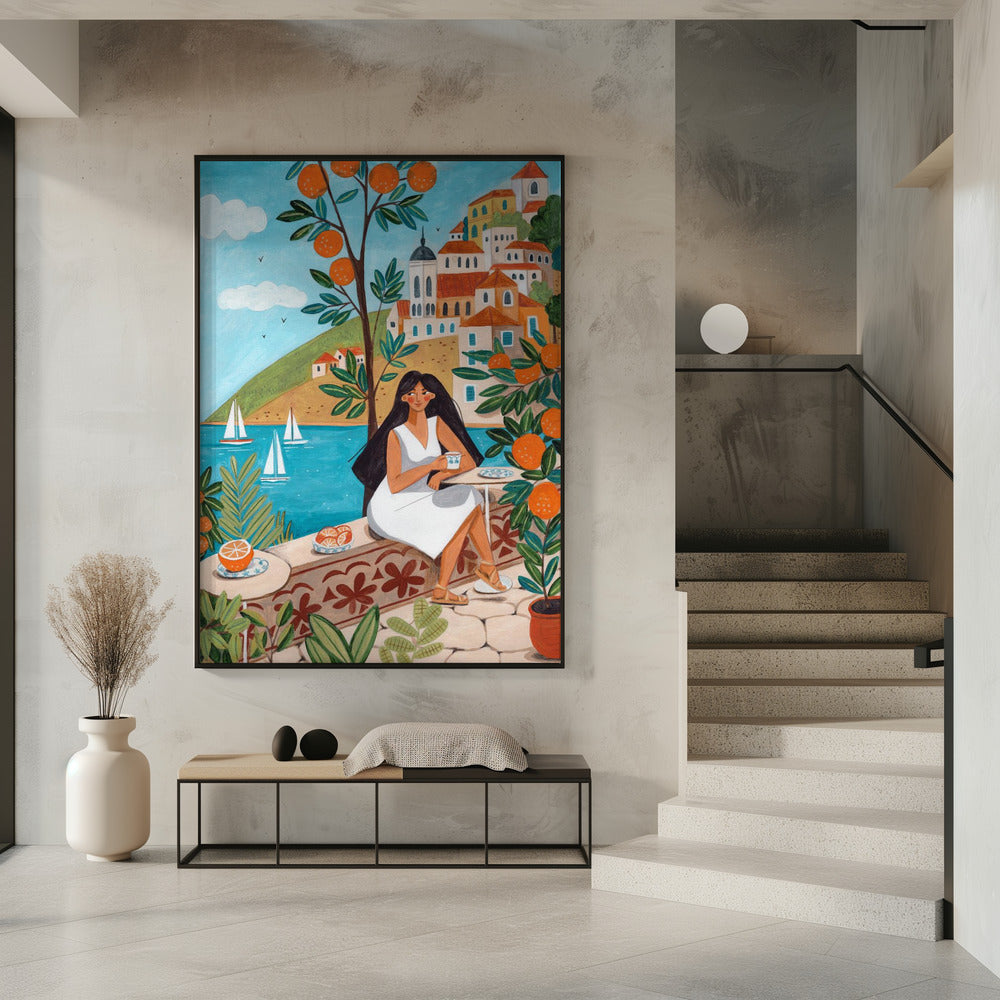 Travel poster woman in Mediterranean coast | Poster