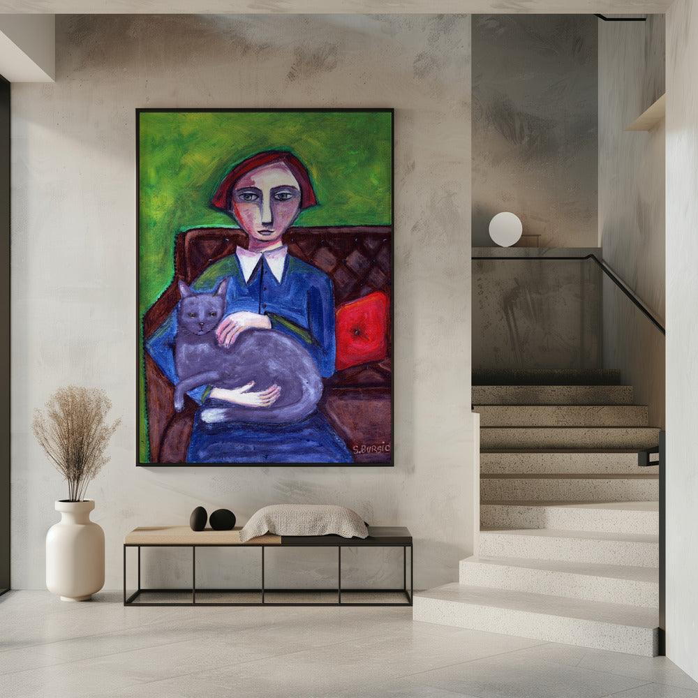 Lady on Couch with cat | Poster