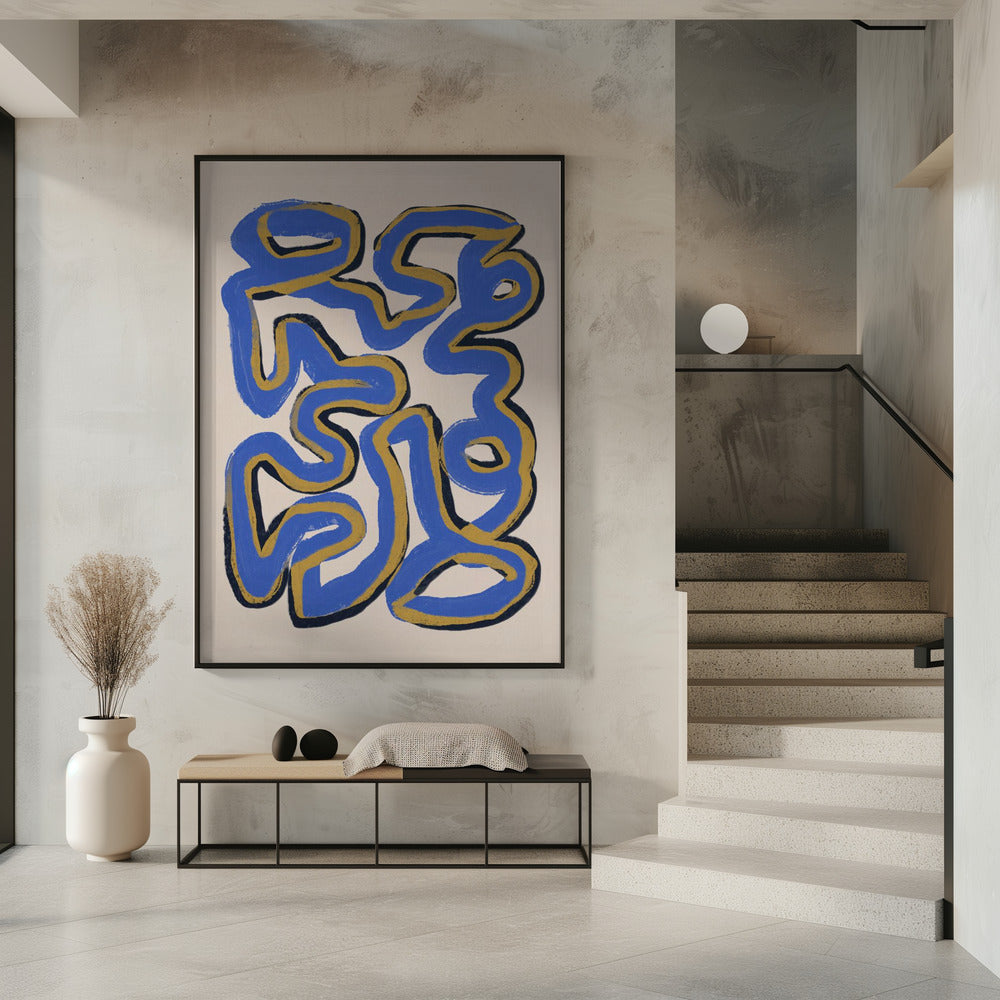 Intertwined Blue And Ochre Lines | Poster