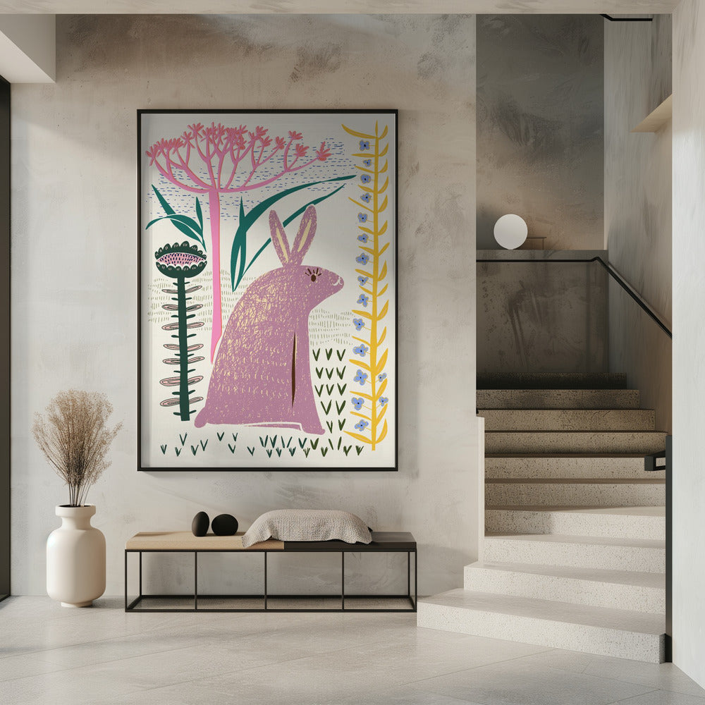 Block print lilac bunny | Poster