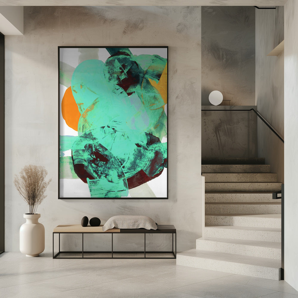 Aqua Teal Burgandy Orange Neutral White Abstract 1 | Poster