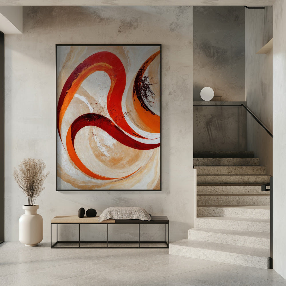 Red And Orange Swirls On A Neutral Background | Poster