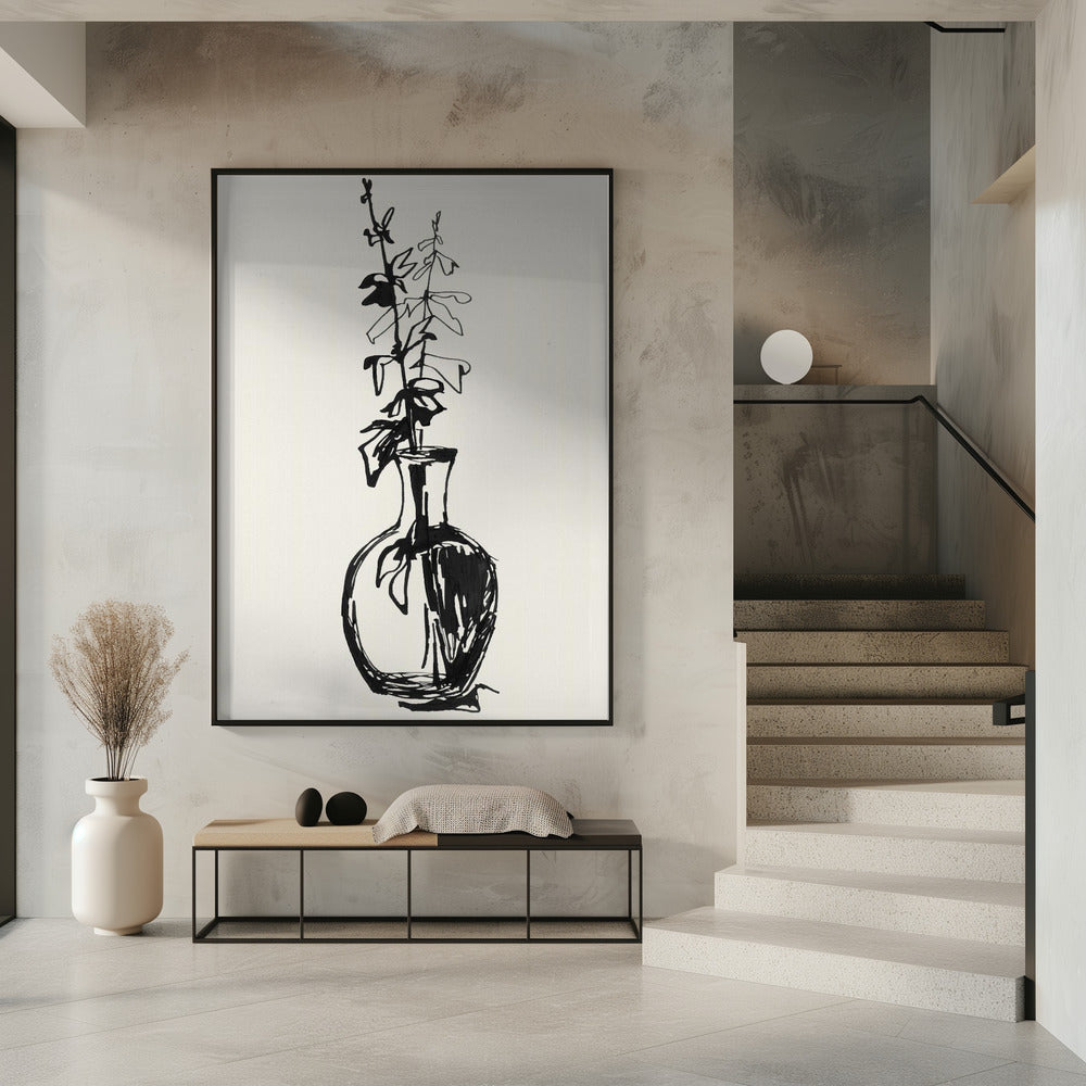 Leaves in a vase ink sketch | Poster