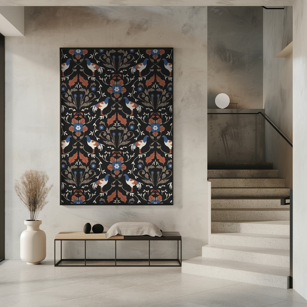 Roosters Beige Pattern | Poster