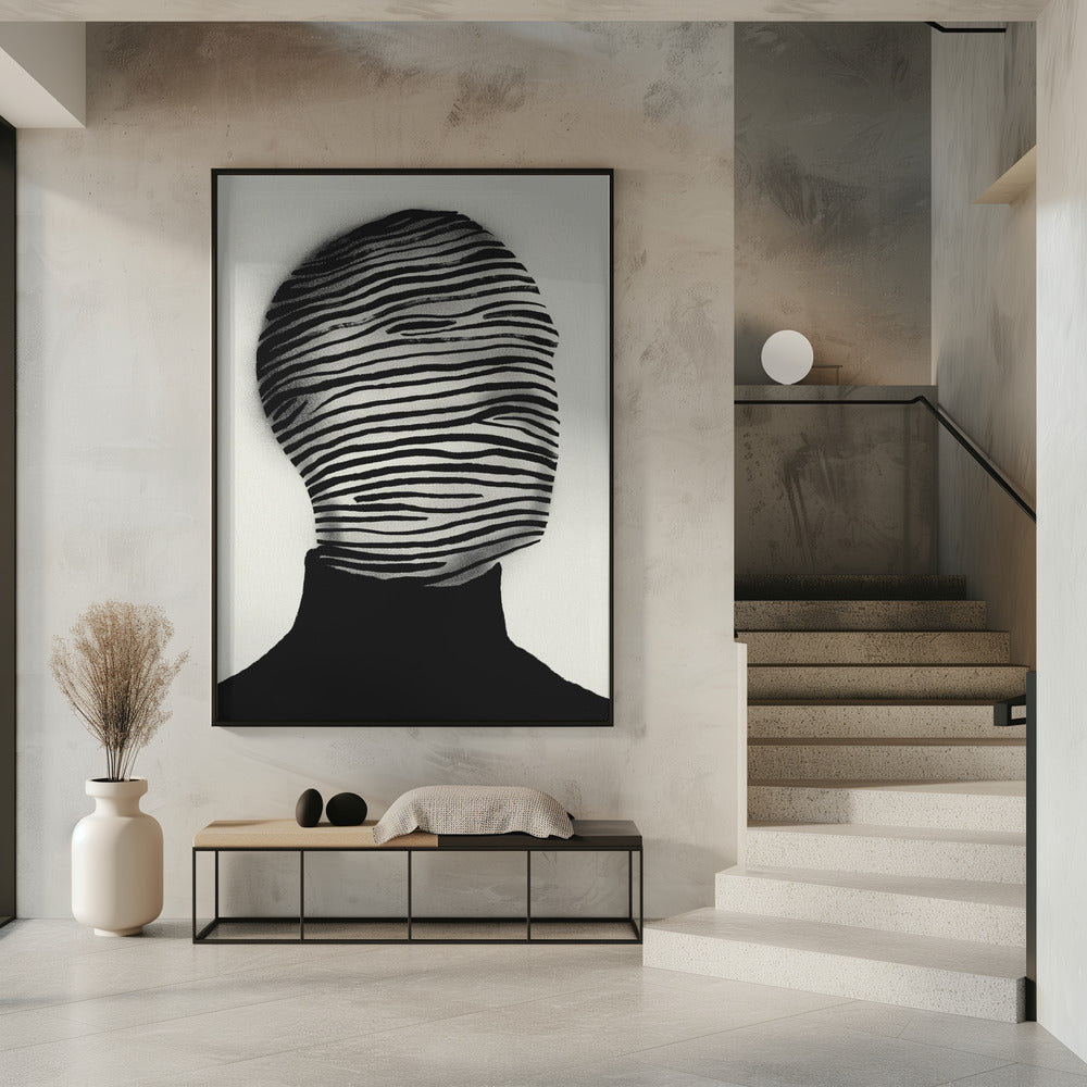 Abstract Head Wrapped In Black And White Stripes | Poster
