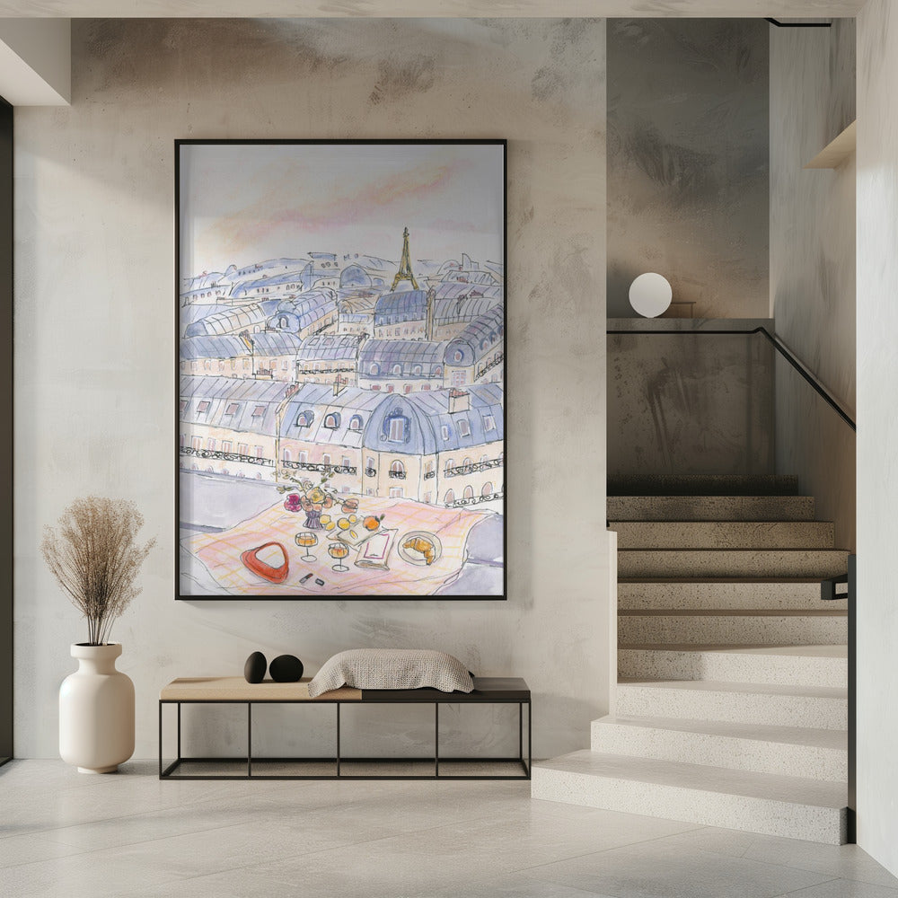 Parisian Rooftop Picnic With Eiffel Tower Views | Poster