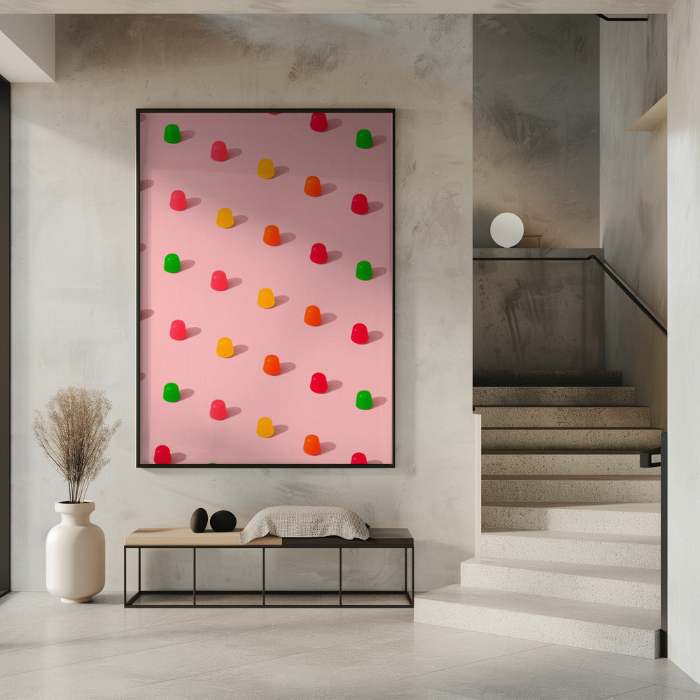 Dots Candy Gum Drops - Repeating Pattern On Pink Background | Poster