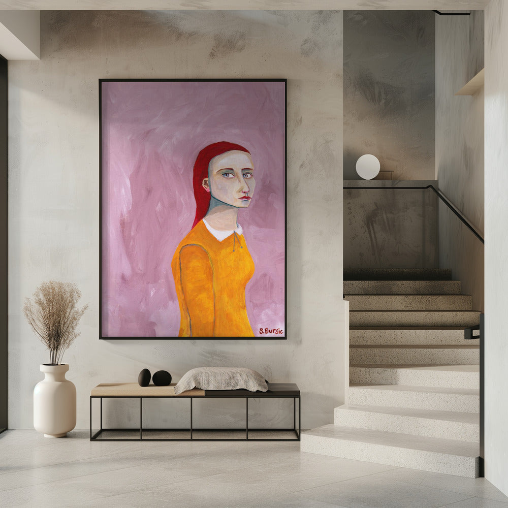 Lady in the Yellow Dress and pink background | Poster