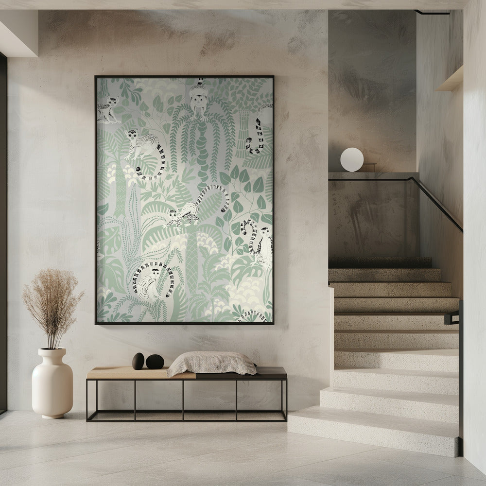 Jungle adventure soft sage green pattern | Poster
