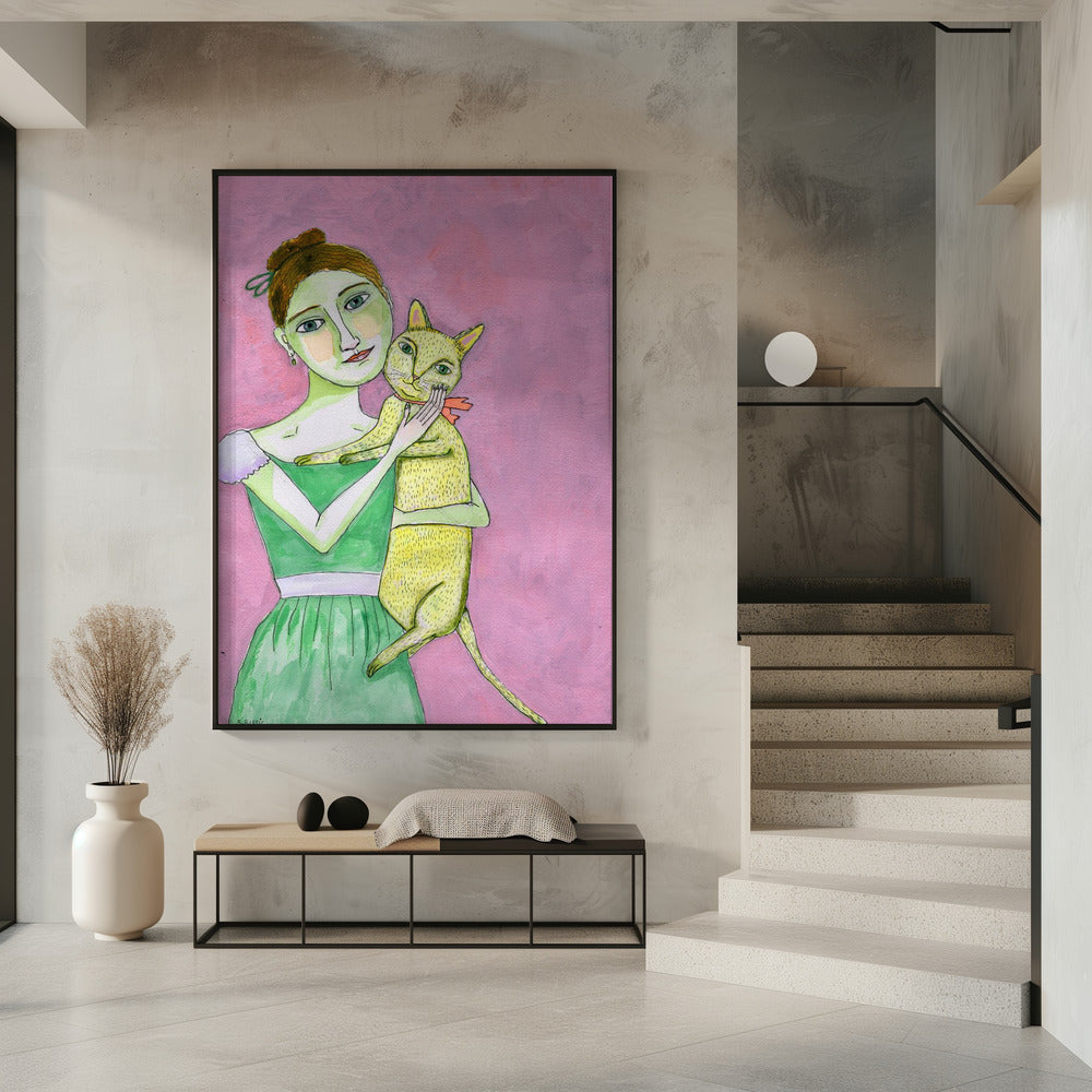 Lady with yellow cat | Poster