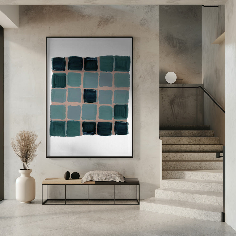 Teal Checkered Square Print | Poster