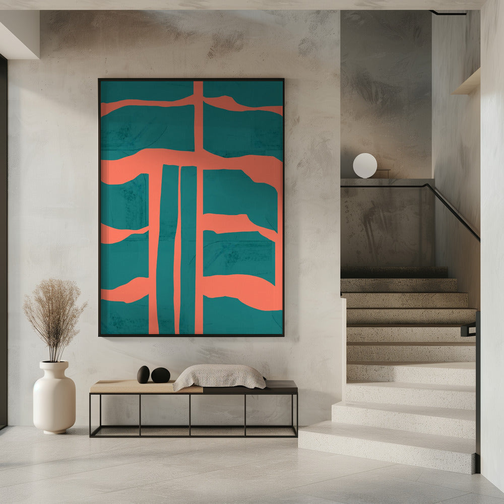 Turquoise & Coral Abstraction 1 | Poster