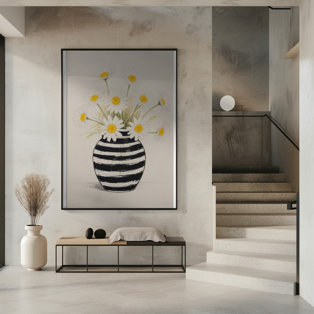 Striped Vase Daisies | Poster