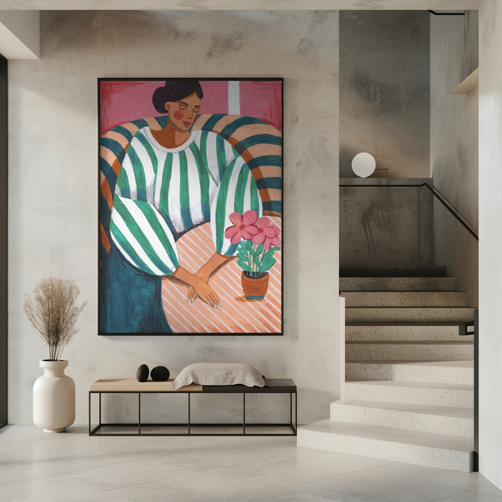 Woman in stripes in thought | Poster