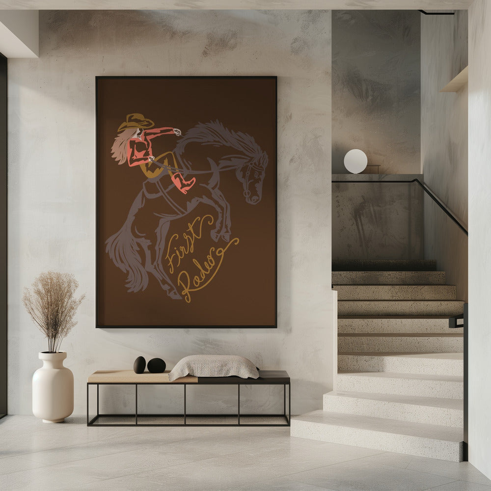 Cowgirl Riding A Rearing Horse | Poster