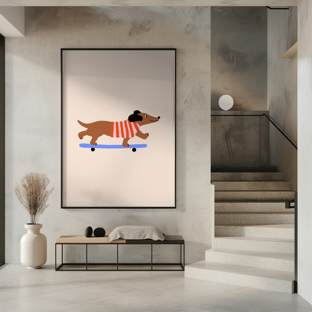 Dachshund on Skateboard | Poster