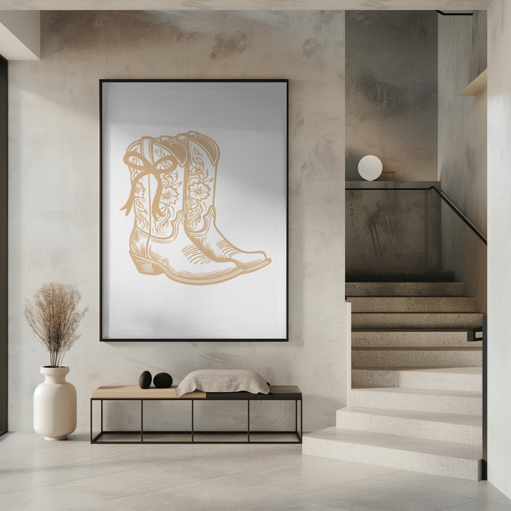 Neutral Cowgirl Boots with Bow | Poster