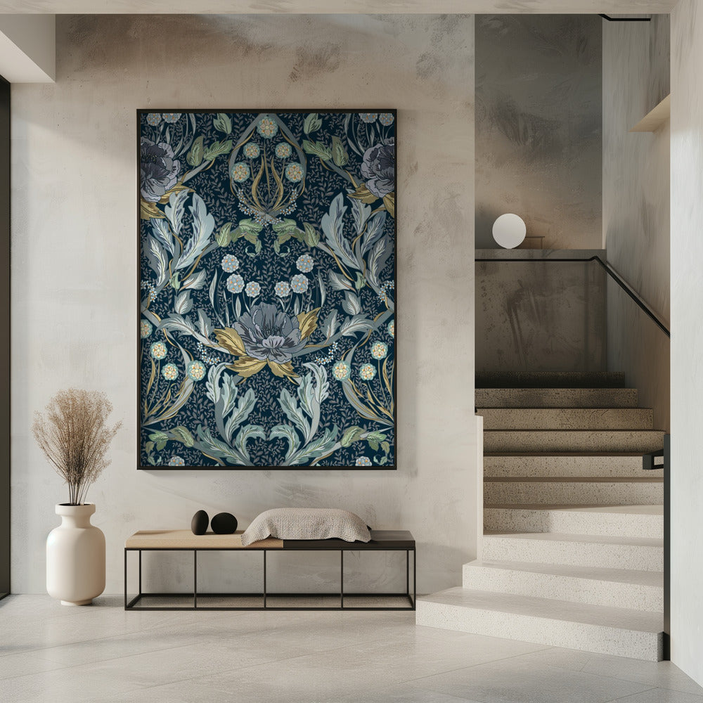 Floral Heritage Morris moonshine blue pattern | Poster