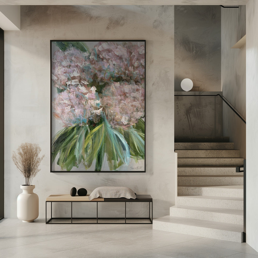 Pink Hydrangeas with Green Leaves | Poster