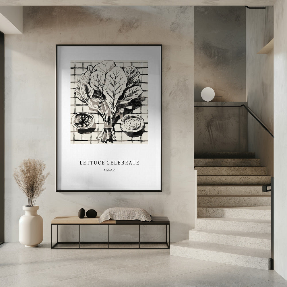 Black And White Ink Illustration Of Salad Ingredients | Poster