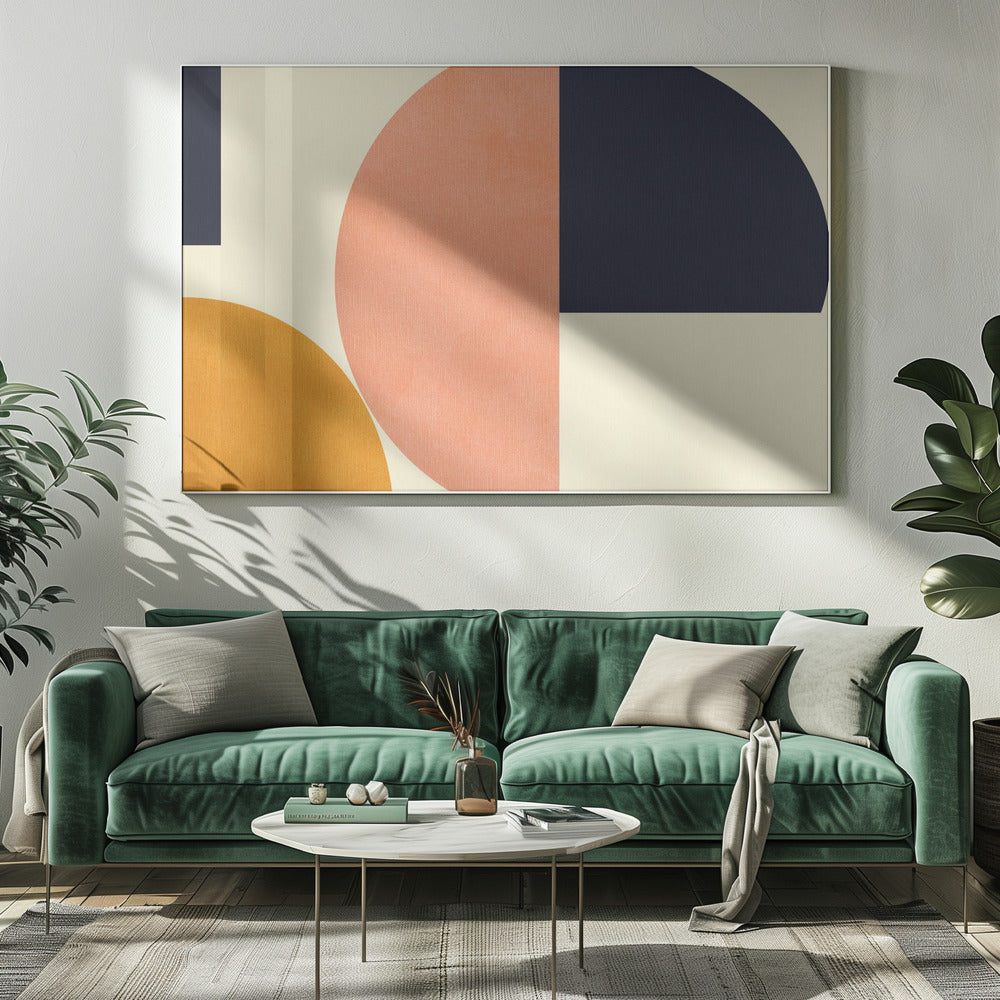 Rainbow Plus Shapes Blue Mustard2 | Canvas