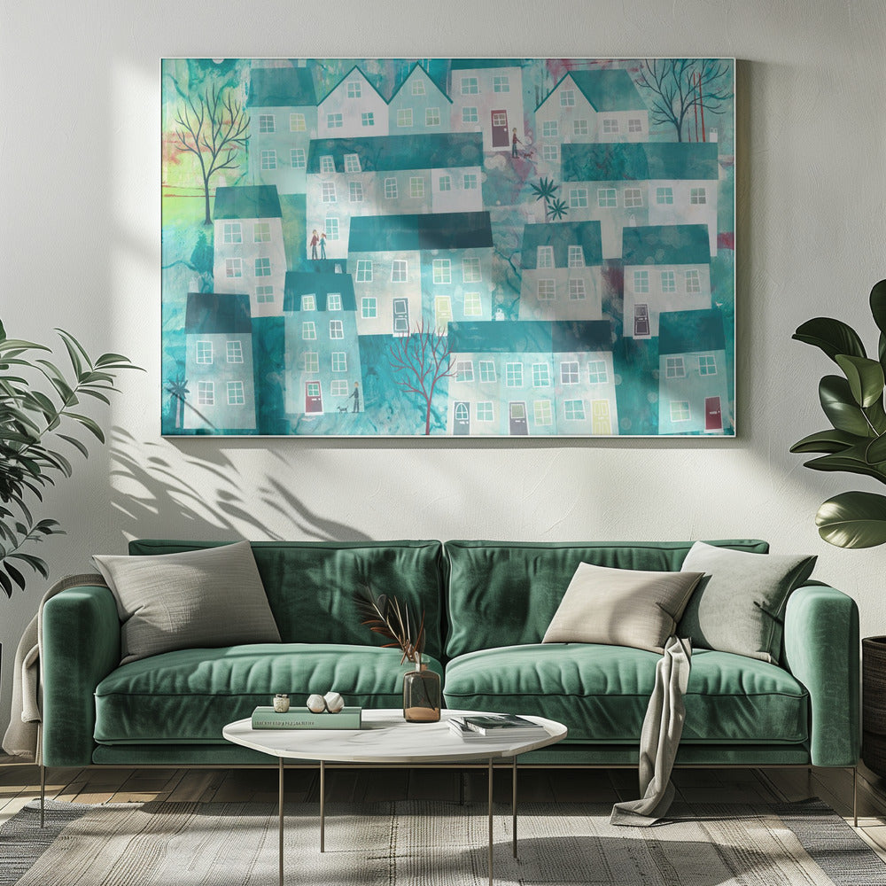 Whimsical Village Scene With Stylized Houses | Canvas