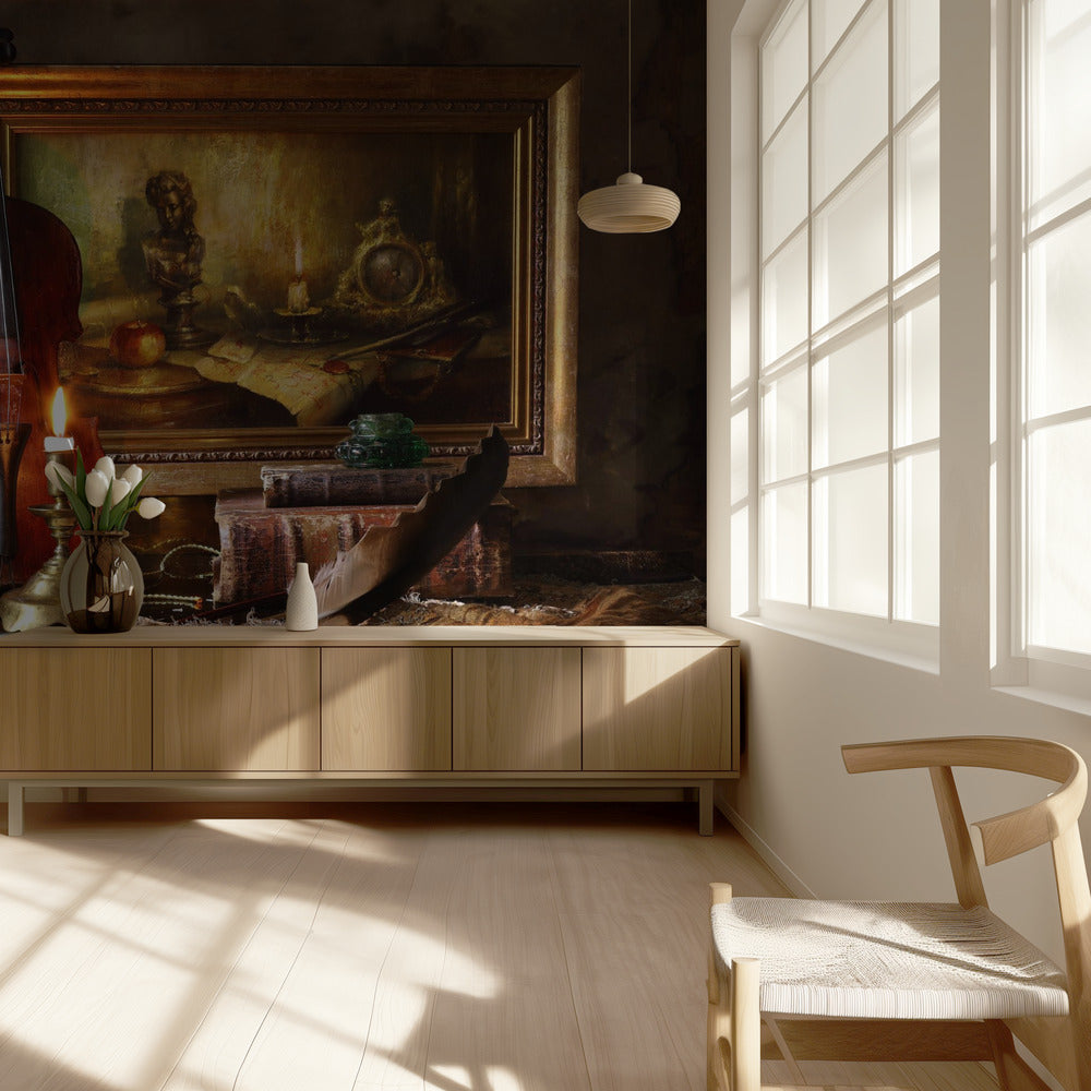 Still life with violin and painting | Wallpaper