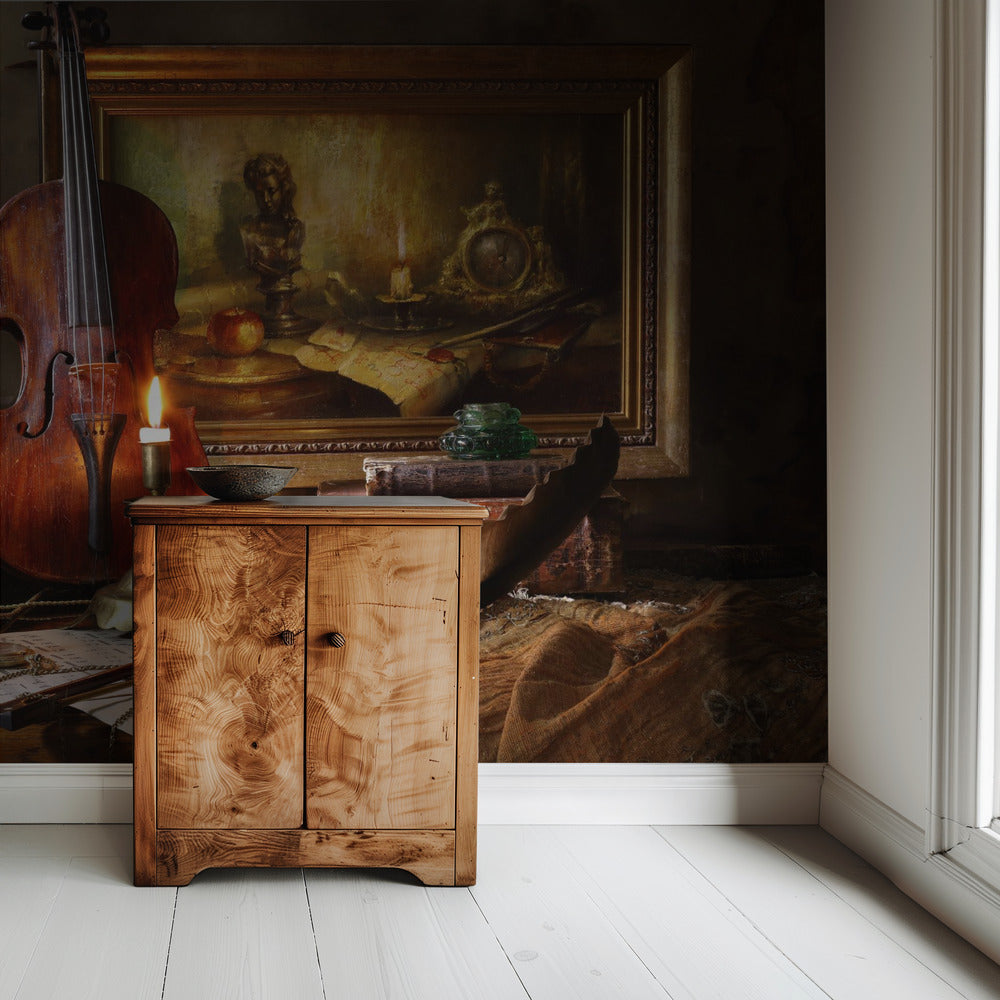 Still life with violin and painting | Wallpaper