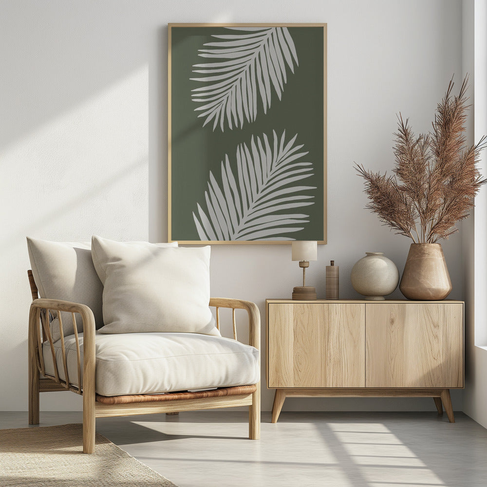 PALM LEAF 06 GREEN WHITE | Poster