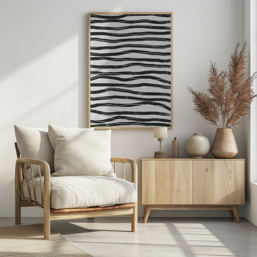 Black and White Waves Lines | Poster