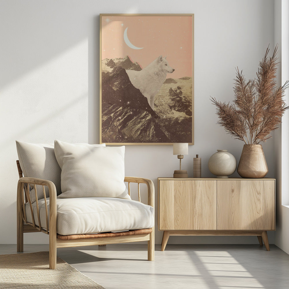 Giant White Wolf In Mountains | Poster