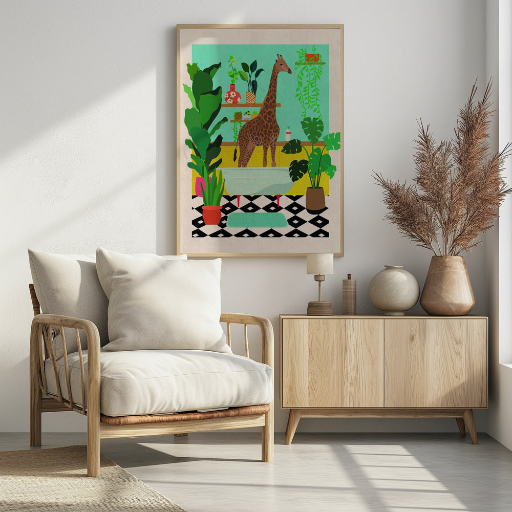 Giraffe Bathtime | Poster