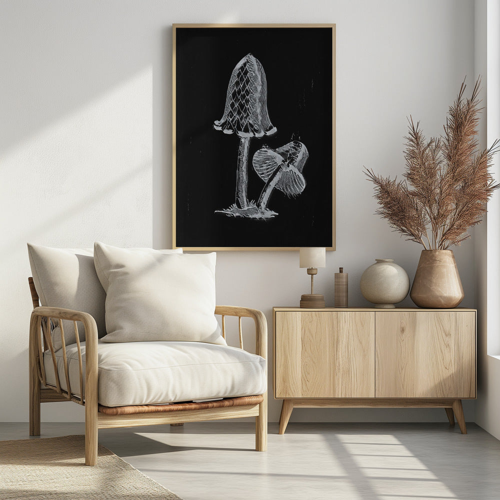 Vintage Inky Cap Edible Mushroom Dark BW | Poster